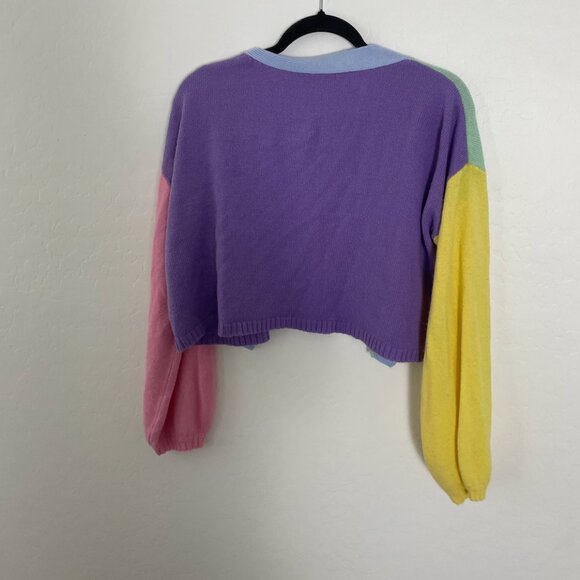 ⭐️Colorblock Button Up Rainbow Cardigan Hipster Boho Hippie Artsy Trendy Sweater - Picture 6 of 6